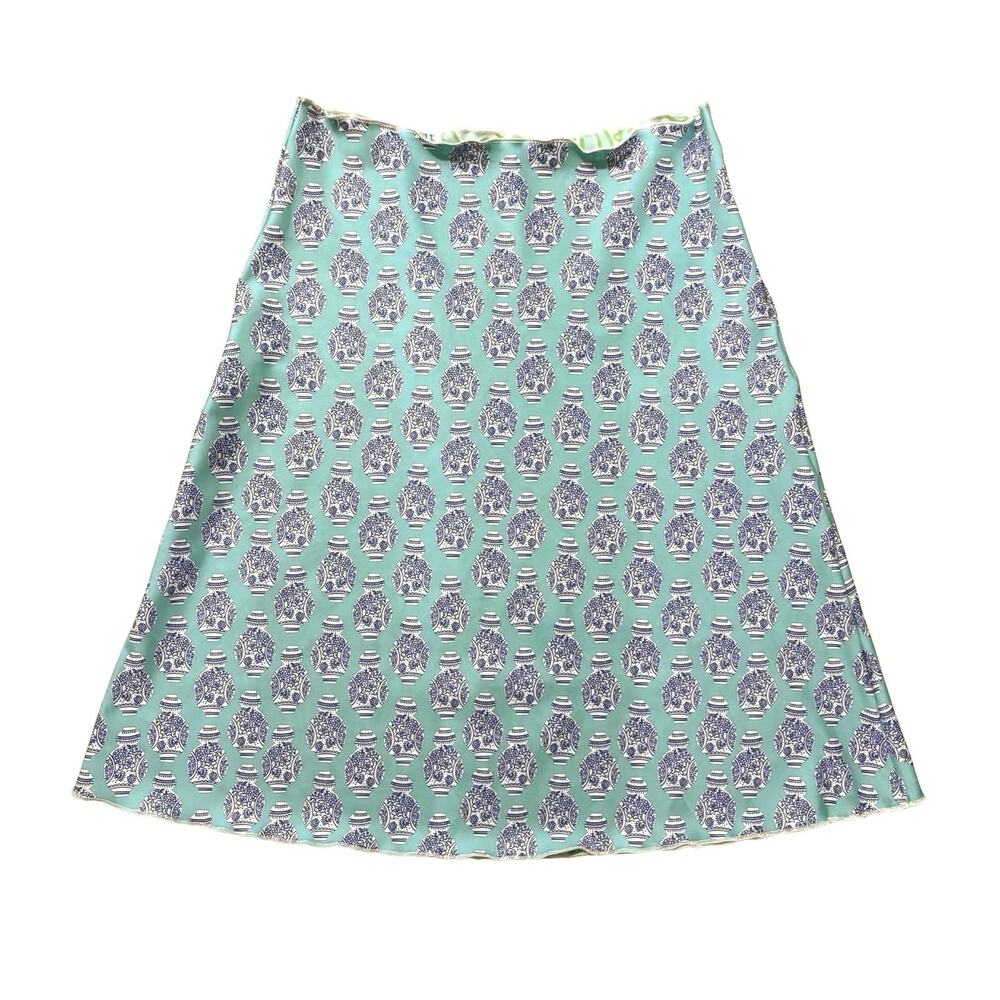 Haystacks Blue Chinoiserie Jar Green Paisley Print Reversible Skirt Size M